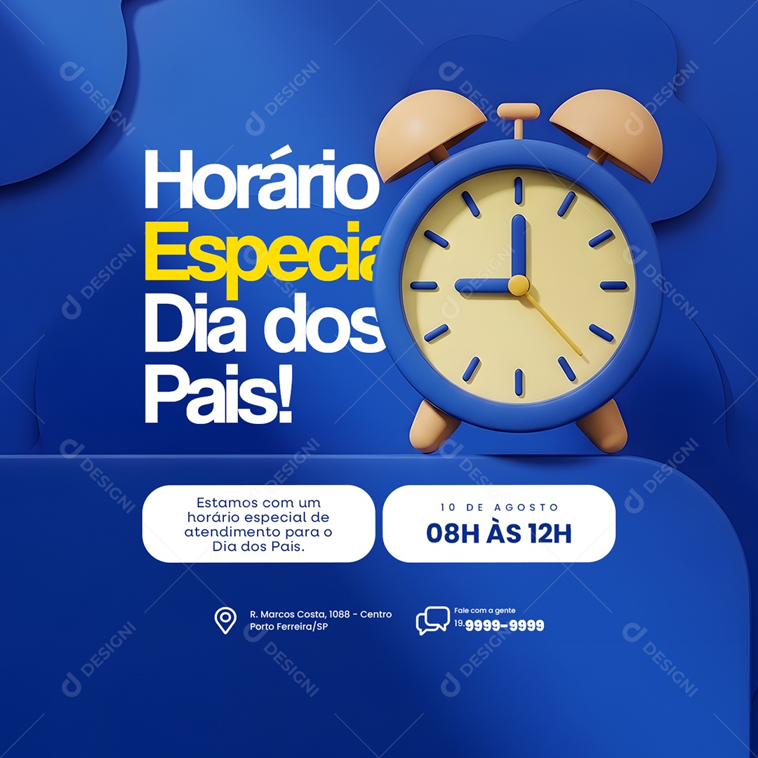 Horário Especial Dia dos Pais 10 de Agosto Social Media PSD Editável