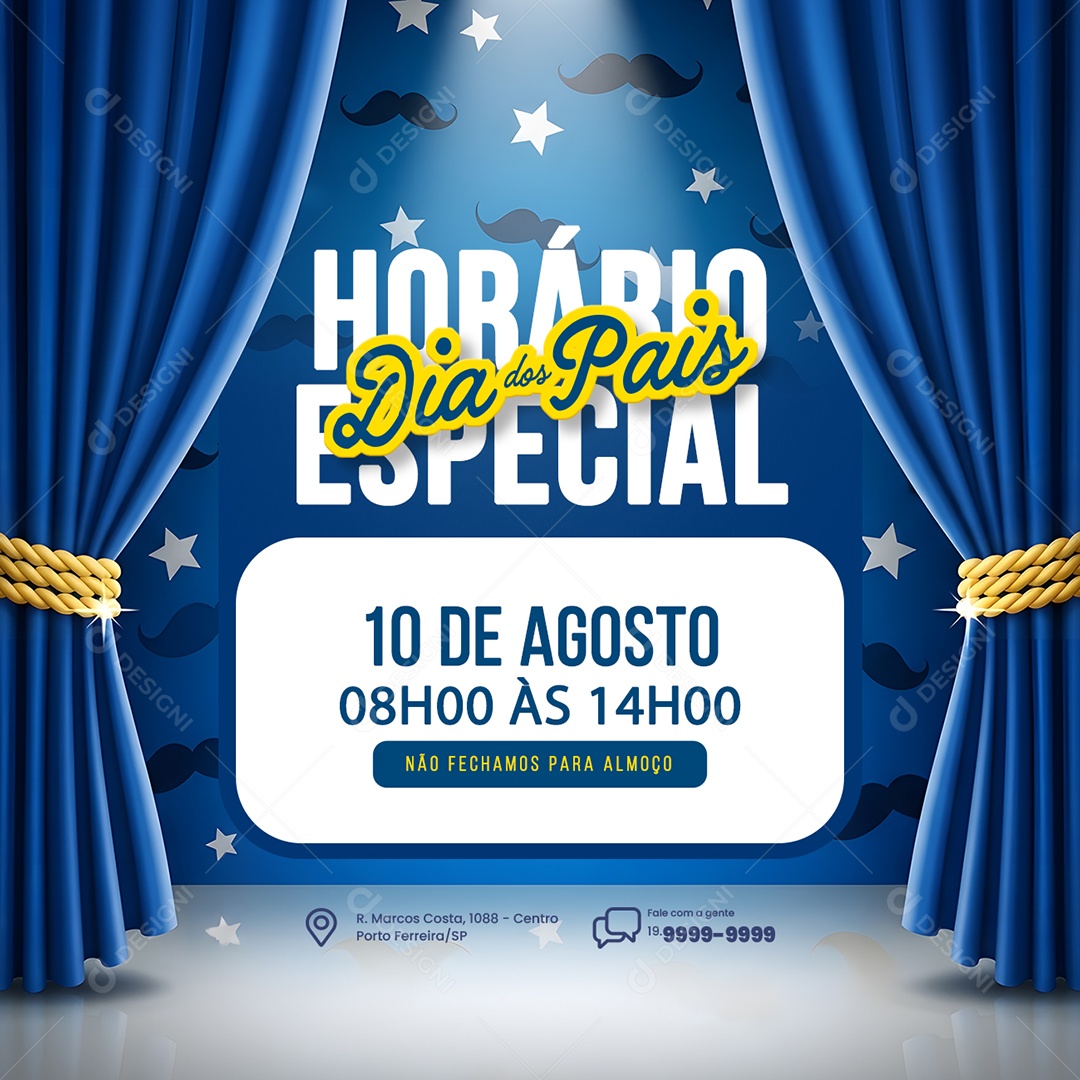 Horário Especial Dia dos Pais 10 de Agosto Social Media PSD Editável