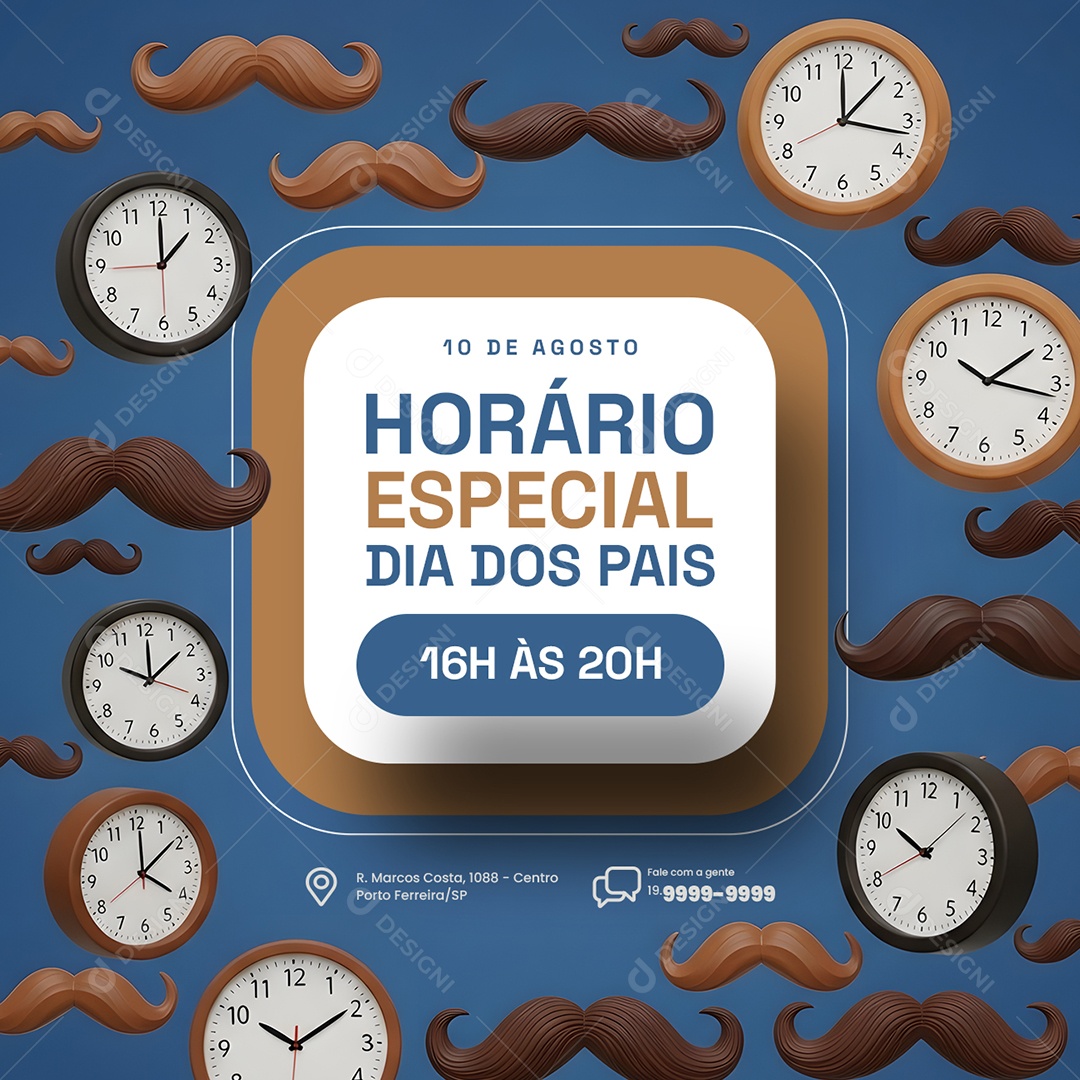 Horário Especial Dia dos Pais 10 de Agosto Social Media PSD Editável