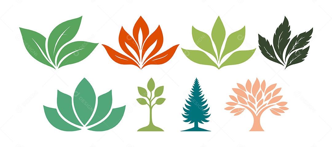 Icones de Plantas e Árvores Botânicas Ilustração Vetor EPS