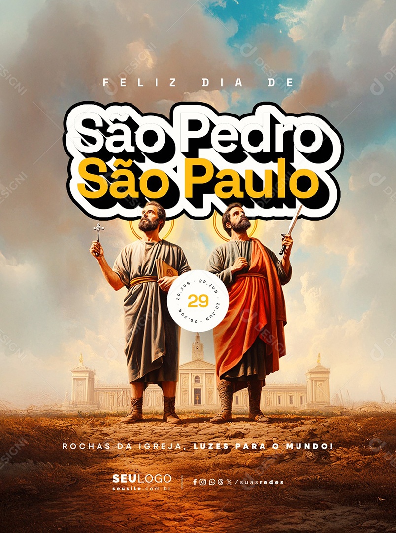 Feliz Dia de São Pedro São Paulo 29 de Junho Social Media PSD Editável