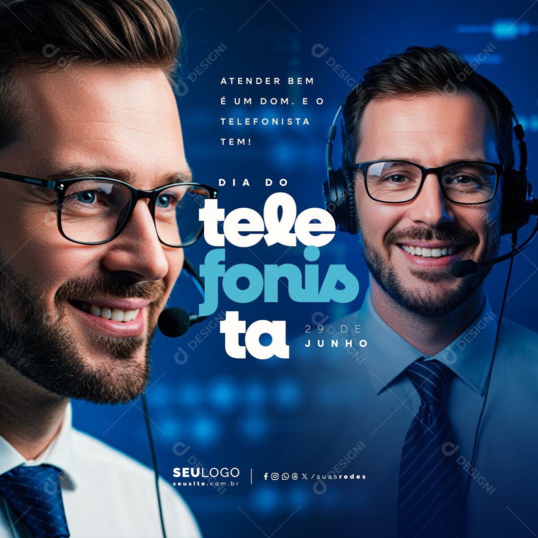 Dia do Telefonista 29 de Junho Social Media PSD Editável