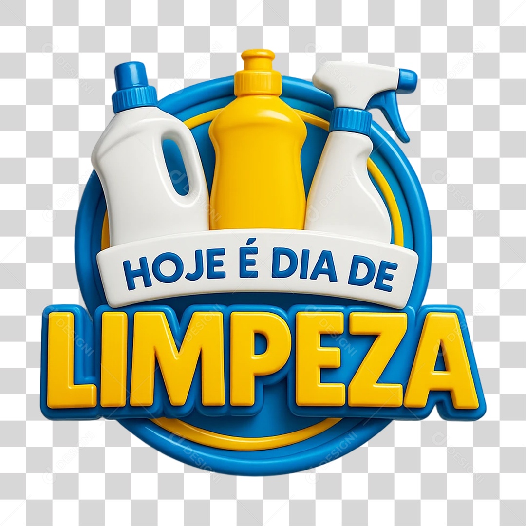 Selo 3D Hoje é Dia de Limpeza PNG Transparente