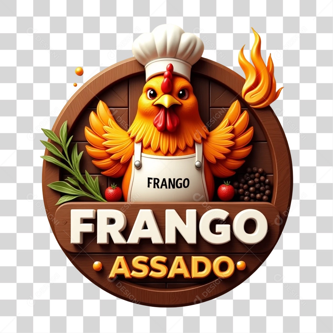Selo 3D Frango Assado PNG Transparente