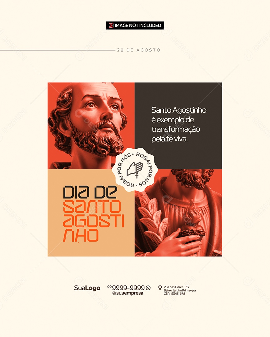 Dia de Santo Agostinho Dia 28 de Agosto Social Media PSD Editável