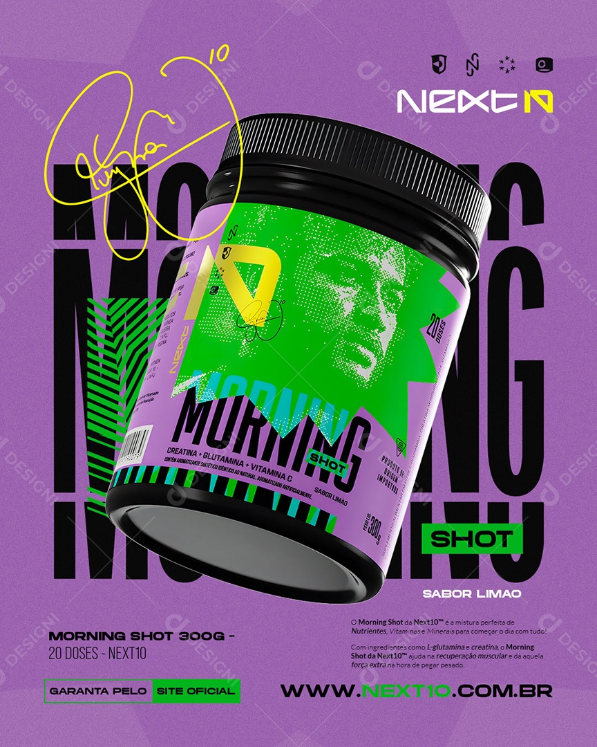 Loja de Suplementos Beneficios da  Morning Shot Social Media PSD Editável