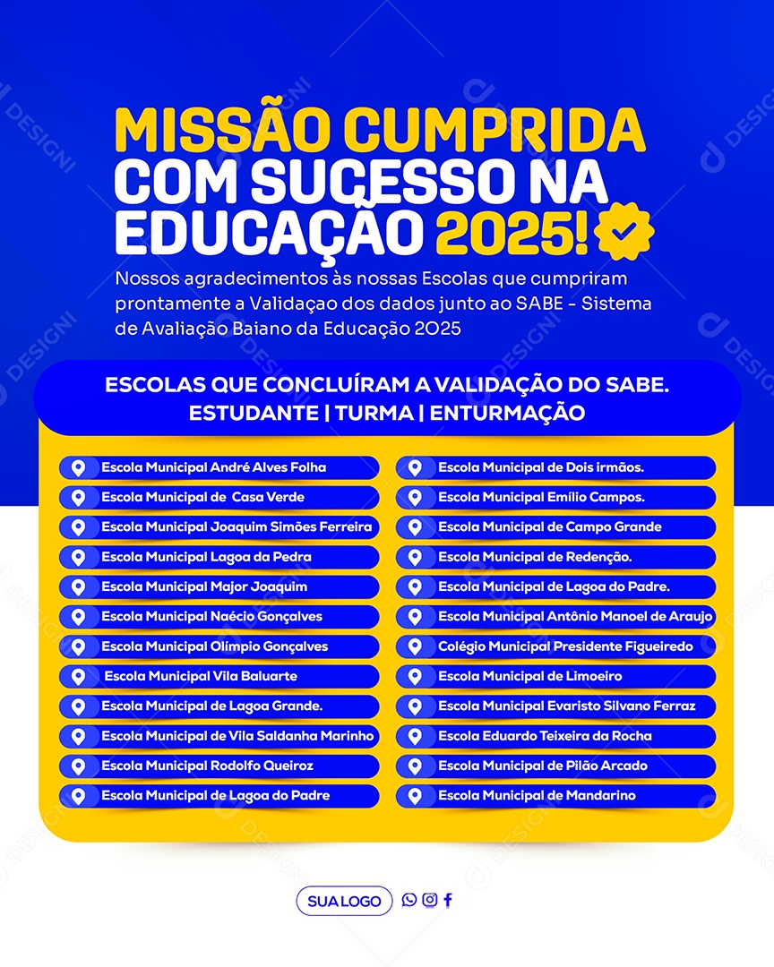 Missão Cumprida com Sucesso na Educação Social Media PSD Editável