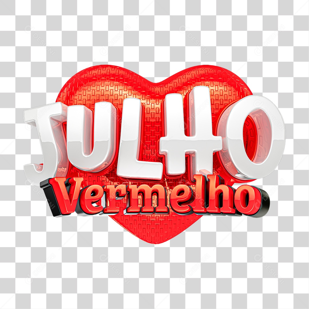 Selo 3D Julho Vermelho Coração PNG Transparente