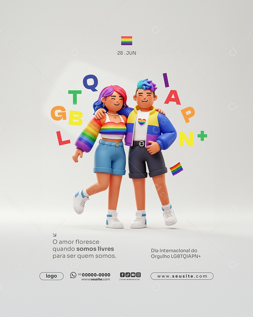 Dia Internacional do Orgulho LGBTQIAPN+28 de Junho Social Media PSD Editável