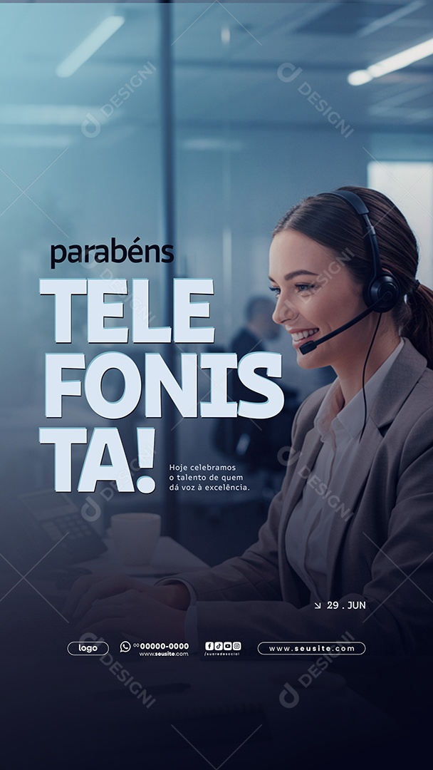 Story Feliz Dia do Telefonista 29 Junho Social Media PSD Editável