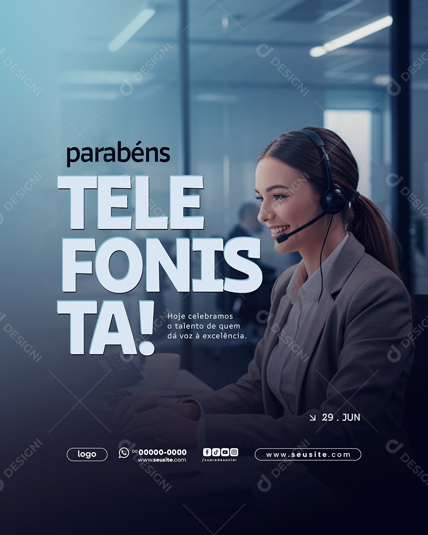 Feliz Dia do Telefonista 29 Junho Social Media PSD Editável