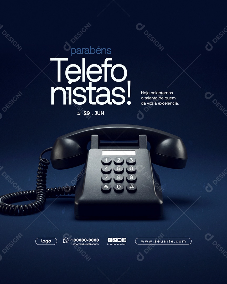 Feliz Dia do Telefonista 29 Junho Social Media PSD Editável