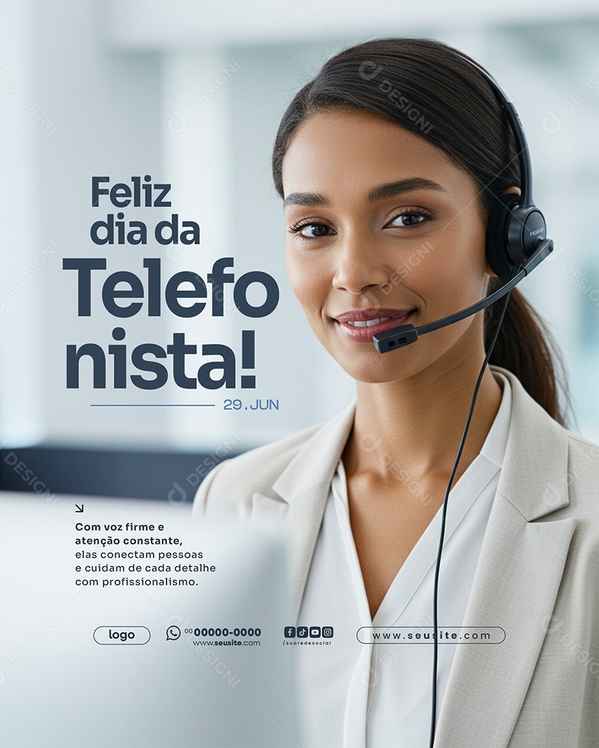 Feliz Dia do Telefonista 29 Junho Social Media PSD Editável