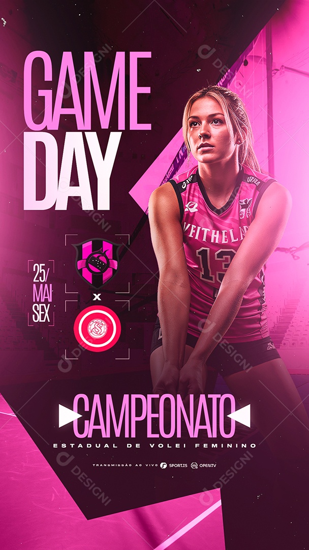 Story Game Day Campeonato Estadual De Vôlei Feminino Social Media PSD Editável