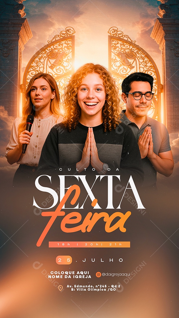 Story Flyer Gospel Culto da Sexta Feira Social Media PSD Editável
