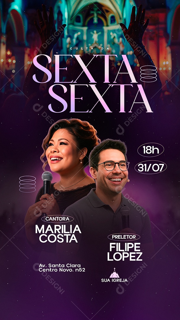 Story Flyer Gospel Culta da Sexta Social Media PSD Editável