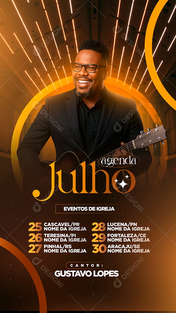 Story Flyer Gospel Agenda Julho Social Media PSD Editável