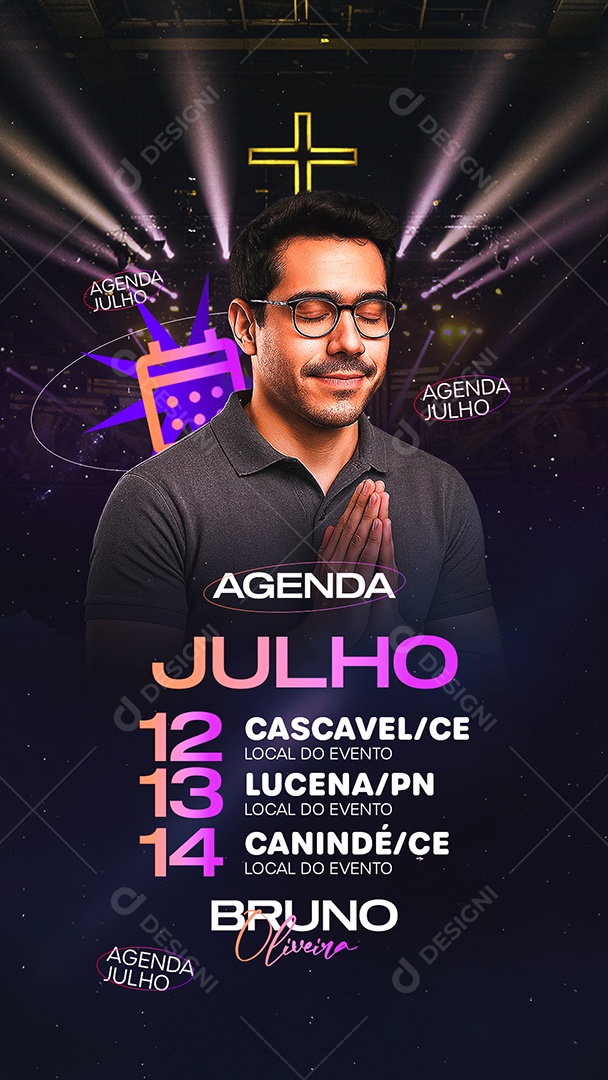 Story Flyer Gospel Agenda Julho Social Media PSD Editável