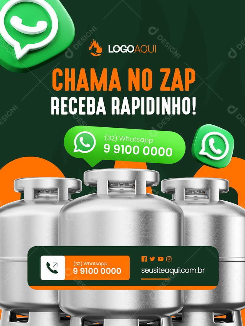 Distribuidora de Água e Gás Chama no Zap Social Media PSD Editável
