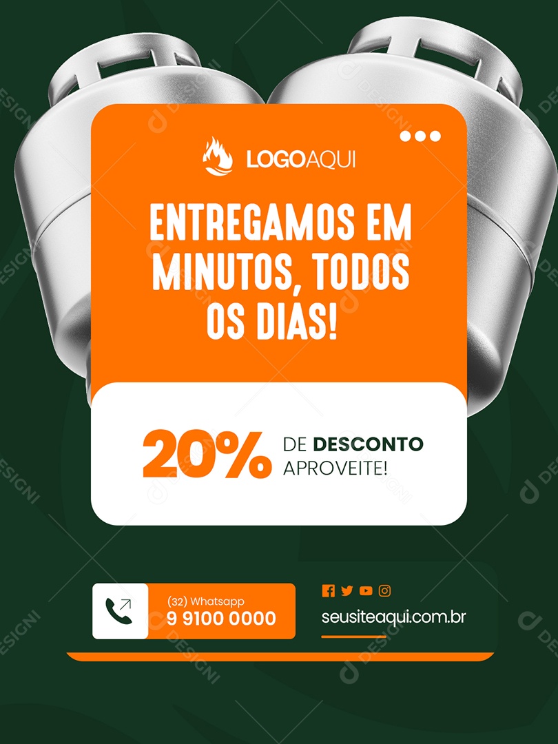 Distribuidora de Água e Gás Entregamos em Minutos Social Media PSD Editável