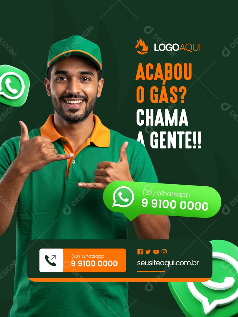 Distribuidora de Água e Gás Acabou o Gás Chama a Gente Social Media PSD Editável