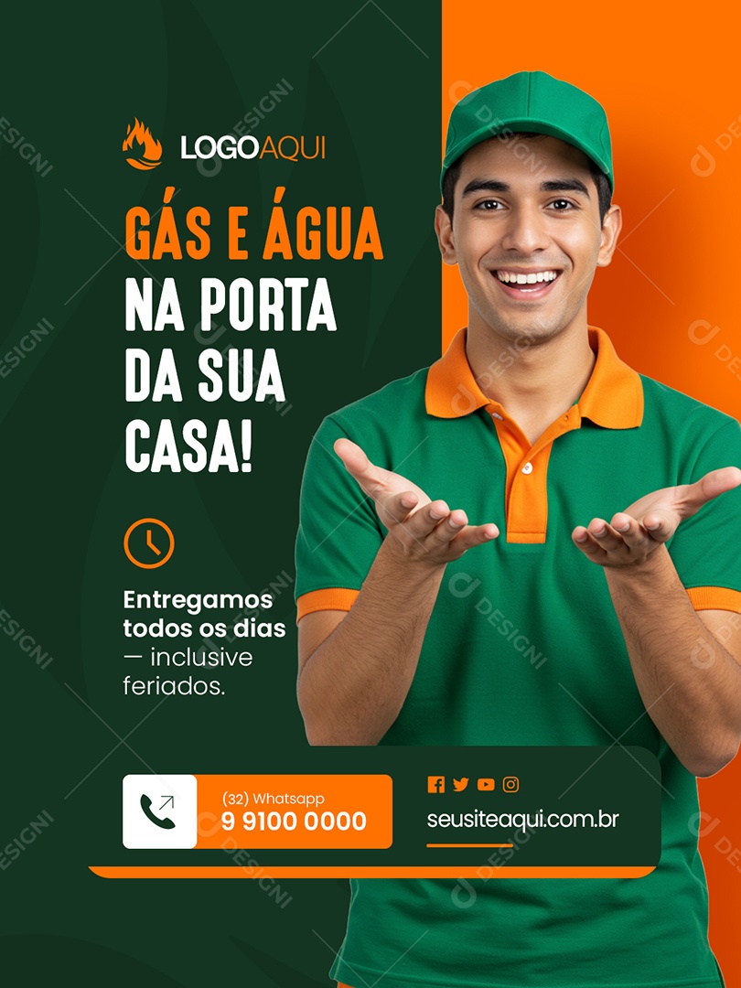 Distribuidora de Água e Gás na Porta da Sua Casa Social Media PSD Editável