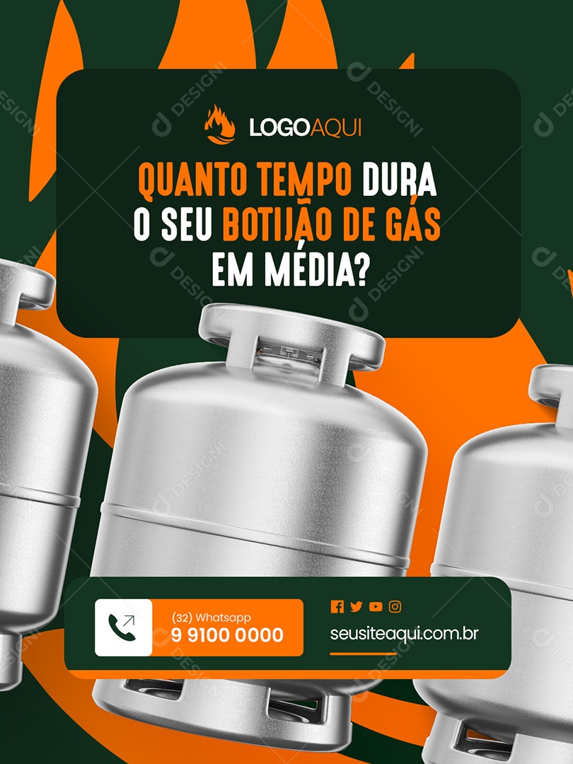 Distribuidora de Água e Gás Quanto Tempo Dura o Seu Botijão Social Media PSD Editável