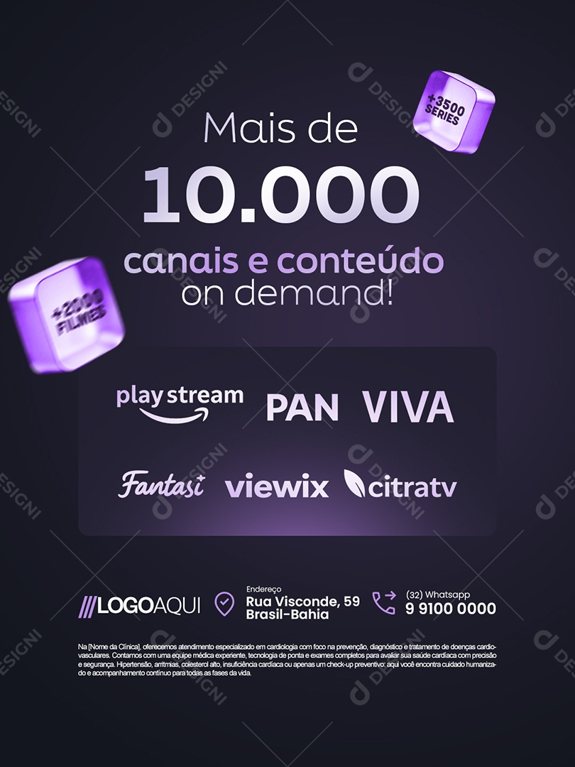 IPTV Mais de Dez Mil Canais e Conteúdo Social Media PSD Editável