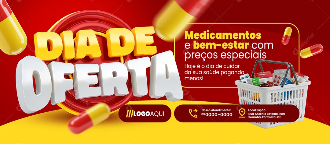 Banner Dia de Oferta Farmácia Medicamentos e Bem Estar Social Media PSD Editável
