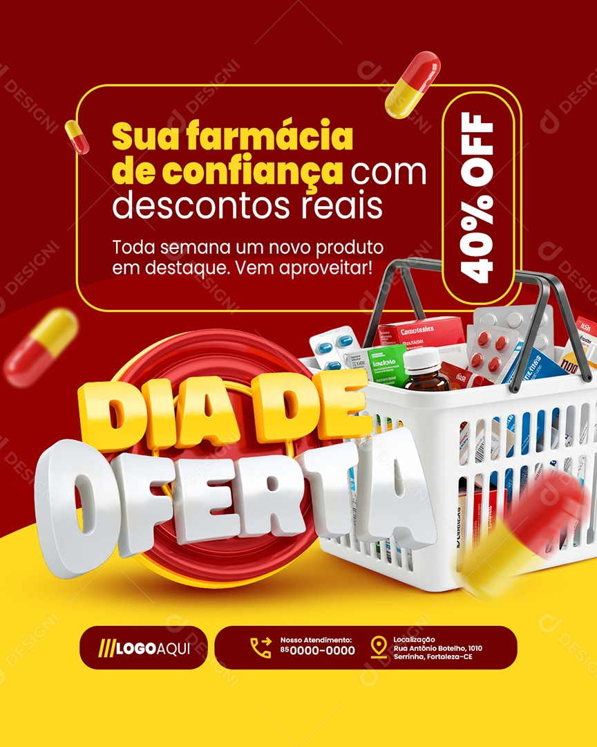 Dia de Oferta Sua Farmácia de Confiança com Descontos Reais Social Media PSD Editável
