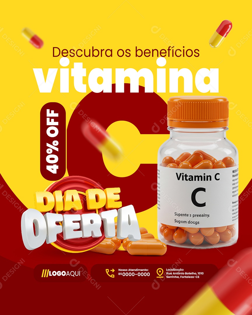 Dia de Oferta Farmácia Descubra Os Benefícios Vitamina Social Media PSD Editável
