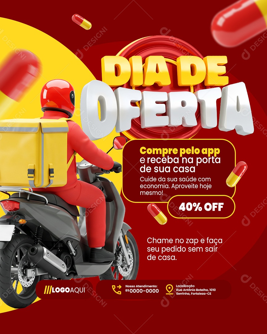 Dia de Oferta Farmácia Compre pelo App Social Media PSD Editável