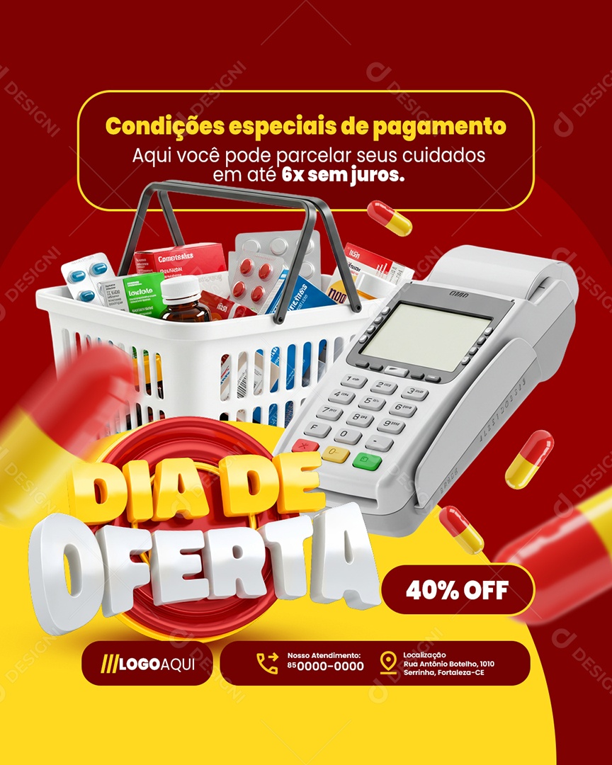 Dia de Oferta Farmácia Condições Especiais Social Media PSD Editável