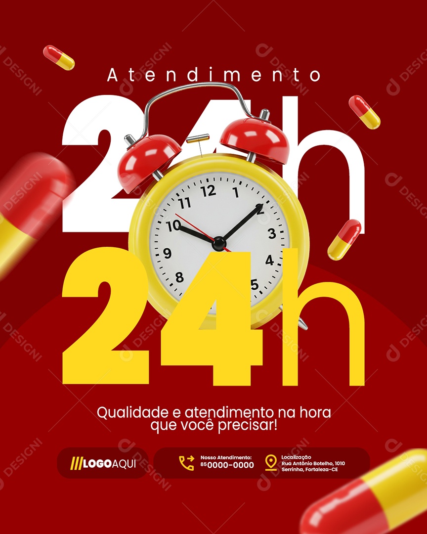 Dia de Oferta Farmácia Atendimento 24h Social Media PSD Editável