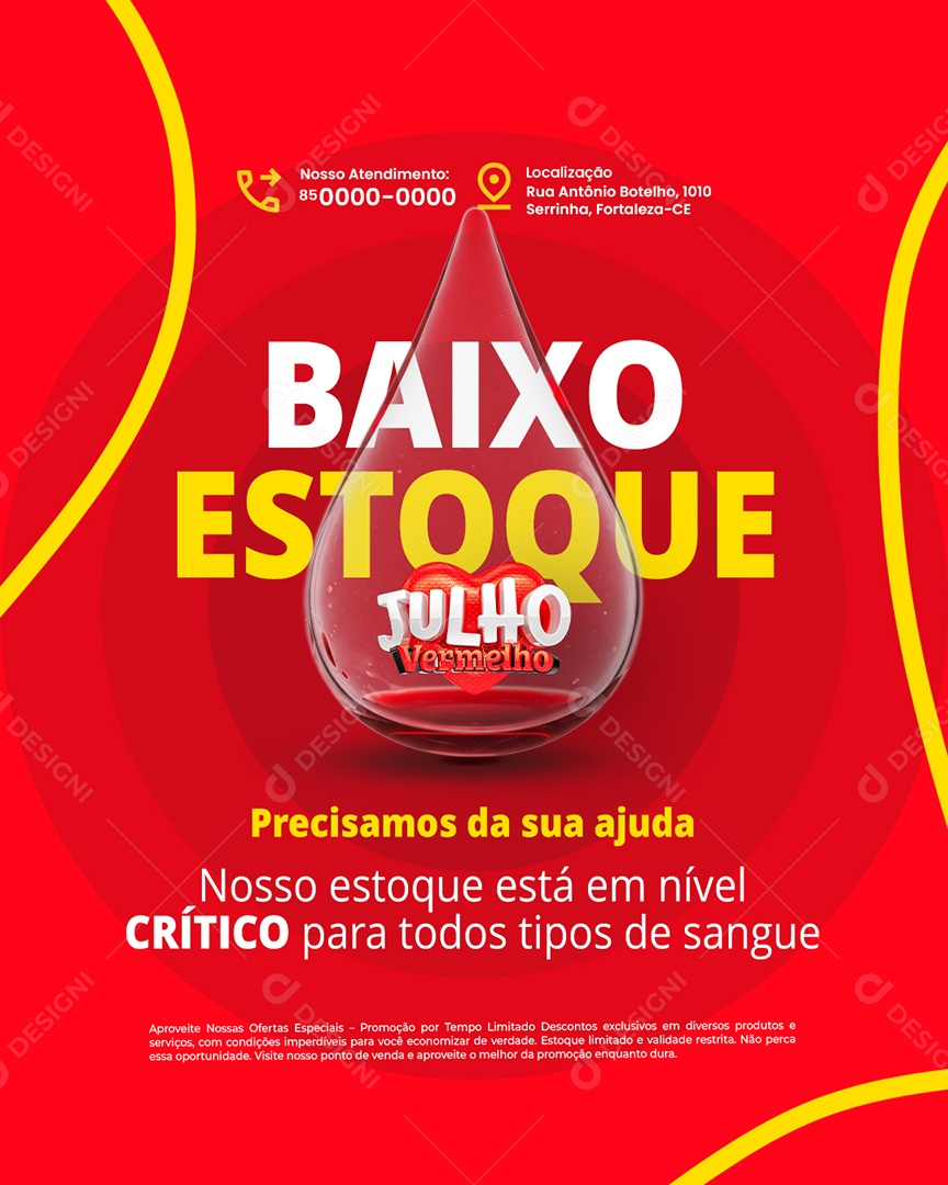 Julho Vermelho Baixo Estoque Social Media PSD Editável