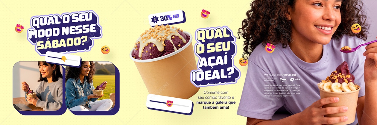Carrossel Açaiteria Qual o Seu Açaí Ideal Social Media PSD Editável