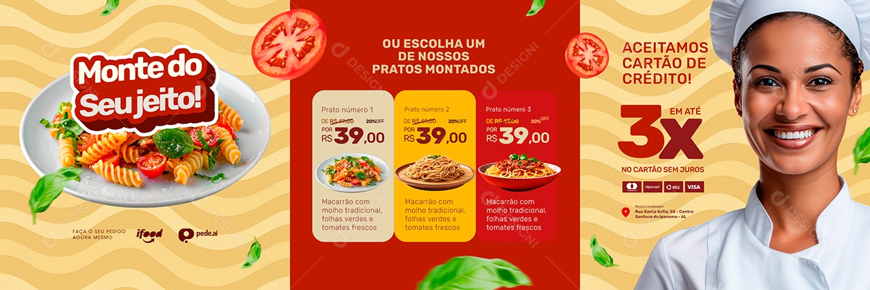 Carrossel Macarrão Aceitamos Cartão de Crédito Social Media PSD Editável