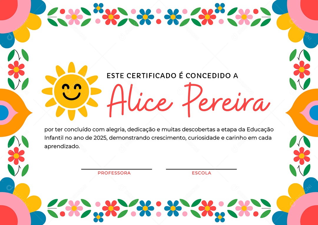 Certificado Educação Infantil Vetor AI + EPS Editável
