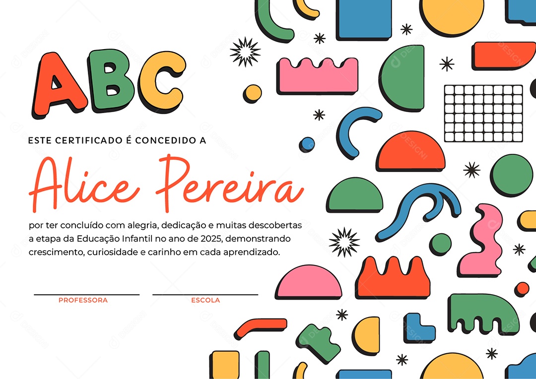 Certificado Educação Infantil Vetor AI + EPS Editável