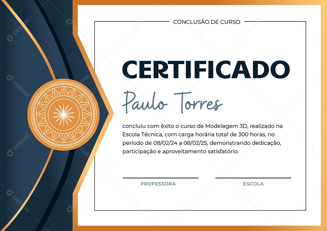 Certificado Curso de Modelagem 3D Vetor AI + EPS Editável