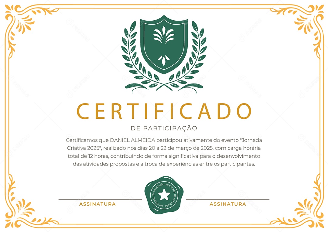 Certificado Jornada Criativa Vetor AI + EPS Editável