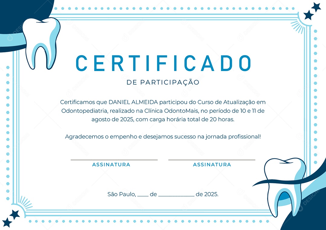 Certificado Odontopediatria Vetor AI + EPS Editável