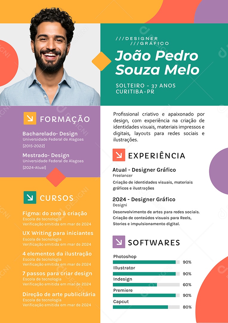 Modelo de Currículo Designer Gráfico João Pedro PSD Editável