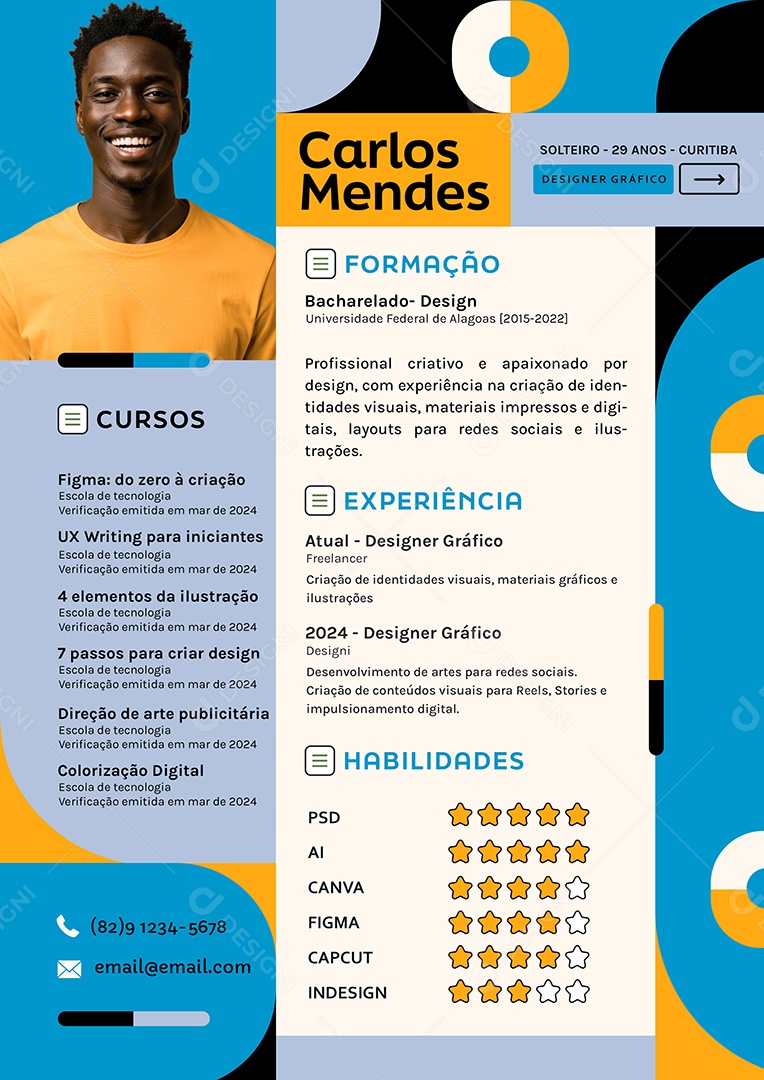 Modelo de Currículo Designer Gráfico Carlos Mendes PSD Editável