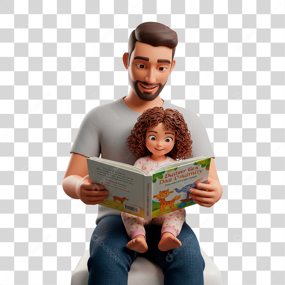 Personagem Pai e Filha Lendo Livro PNG Transparente