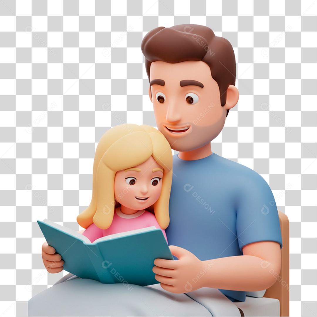 Personagem Pai e Filha Lendo Livro PNG Transparente