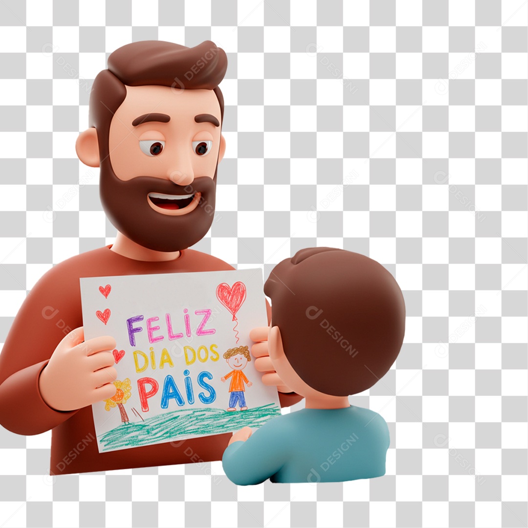 Personagem Criança Entregando Cartaz ao Pai PNG Transparente