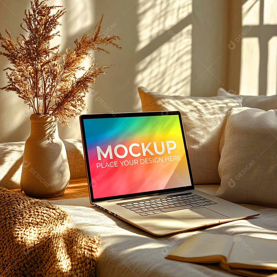 Notebook Mockup Comunicação Tecnologia Internet Frente PSD Editável