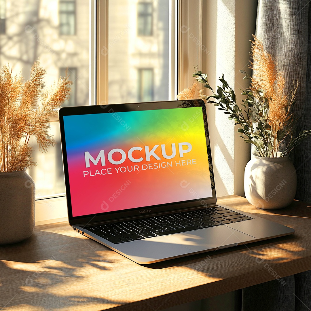 Notebook Mockup Comunicação Tecnologia Internet Frente PSD Editável