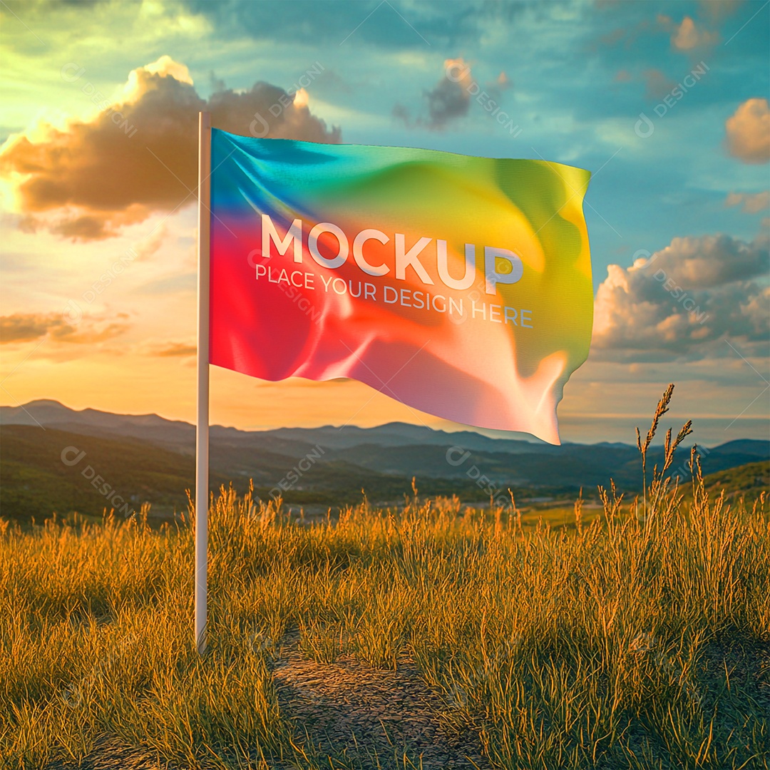Mockup de Bandeira PSD Editável